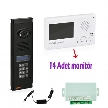 Görüntülü Diafon Seti Apartman Tipi 14 Daire Set Vsions 4,3 Monitör Zil paneli şifreli Kameralı 60w